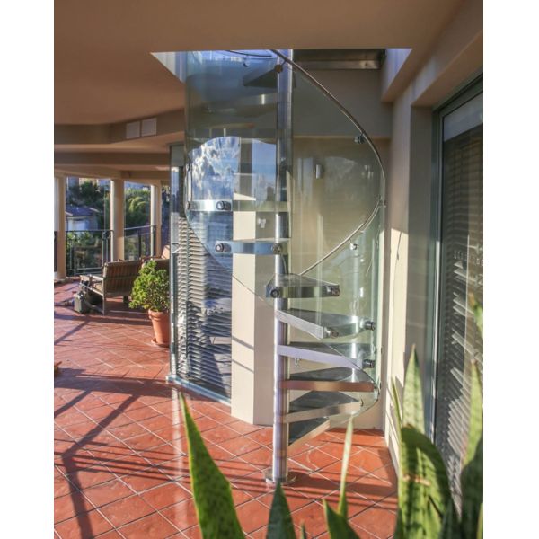 Spiral Staircase VH03S Spiral Stainless Steel Stair Tread Beech Curved Glass Handrail 304 Stainless Steel