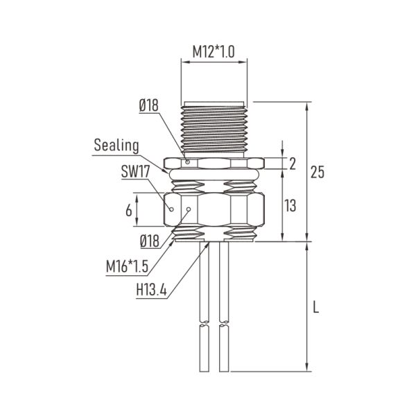 3 Pin M12 Circular Connector A Code Brass Contact Male Connector