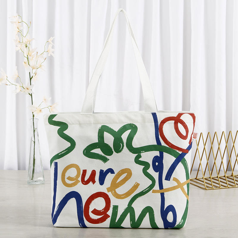 Large Capacity Customized Color Canvas Shopping Bag with Smiley Face Design and Logo