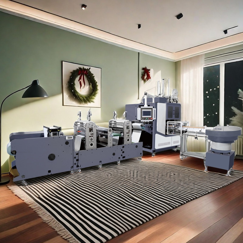 Features 4 spindles and 2 shafts for efficient production, and a turret design for precise cutting and rewinding.