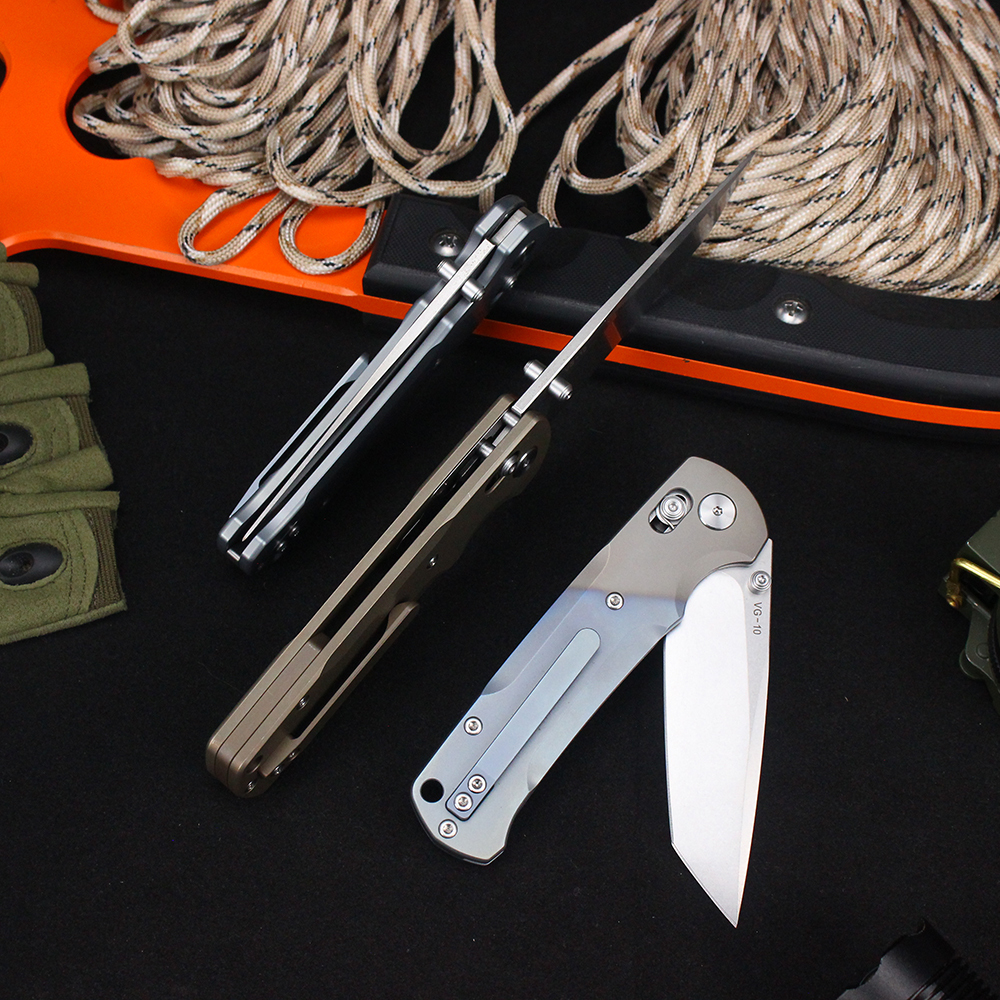 Customizable Folding Pocket Knife Titanium Alloy Handle Tactical Hunting Survival Camping Knife VG-10 Steel Gift for Men T0039-3