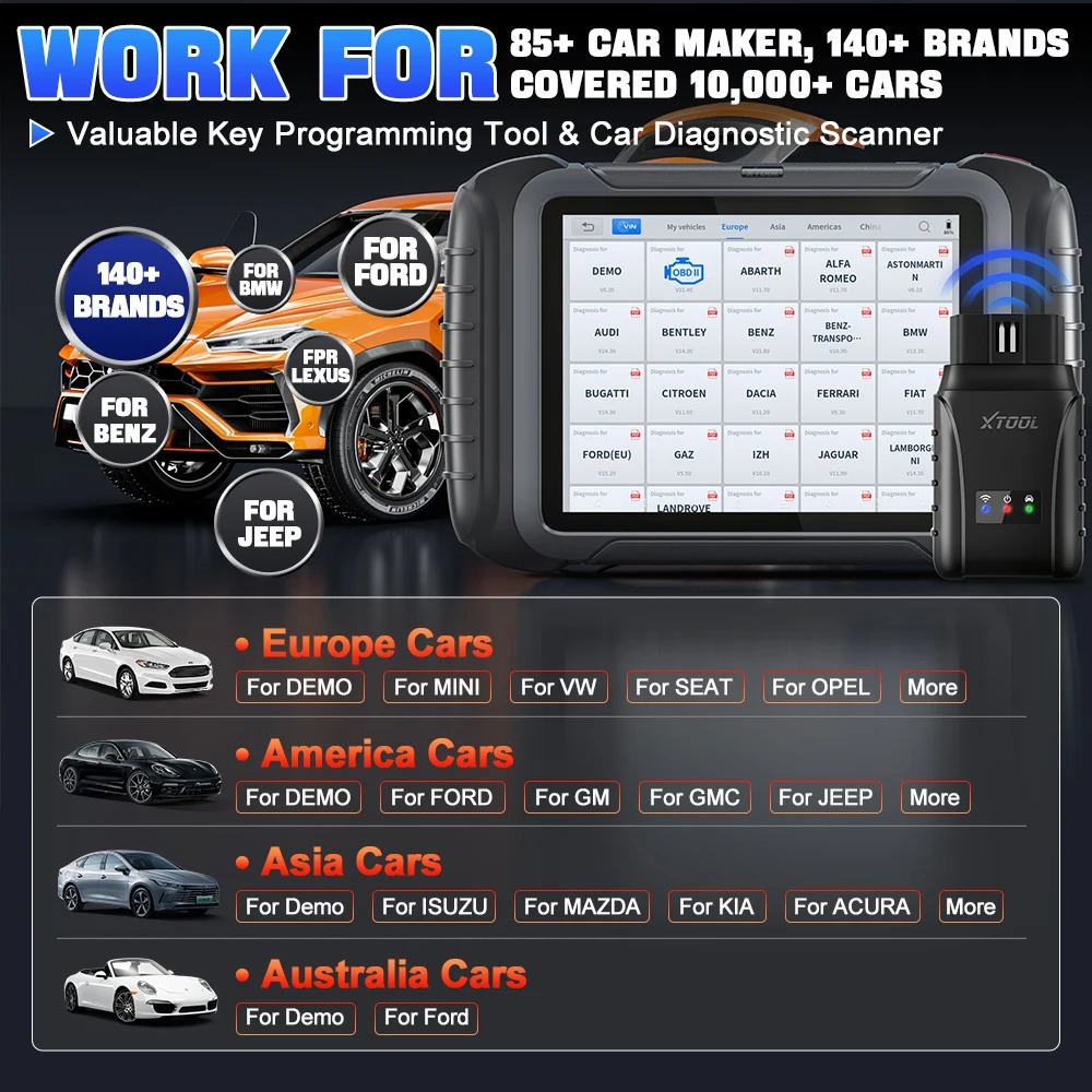 2025 XTOOL D8W WIFI OBD2 Scanner Car Diagnostic Tool With ECU Coding Active Test Key Programming 38 Resets CAN FD DOIP Topology