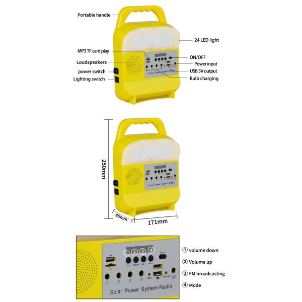 2021 New Solar Home Lighting System, Suitable for Africa, Nigeria, Kenya, 3 External Lights and USB Output