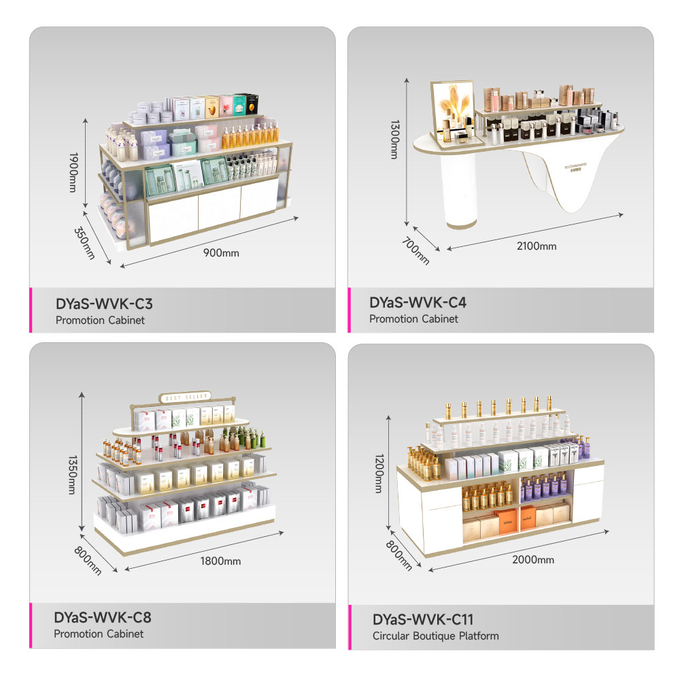 Cosmetic Store Rack White Wooden Skincare Cabinet With Light Box For Luxury Shop Display Furniture And Retail Shop Interior Design