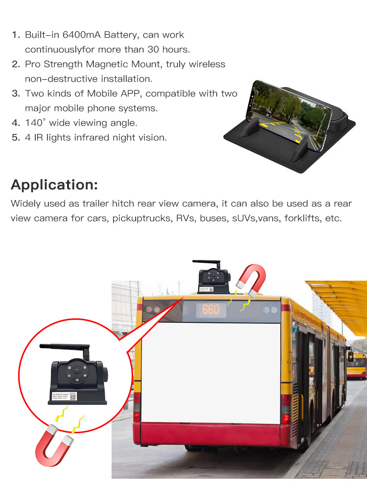 IP67 4CH Wireless Backup Camera System For Trucks RV Trailer ISO And Android