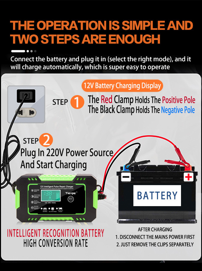 Pulse Repair Motorcycle Lead Acid Battery Charger 12V 6A