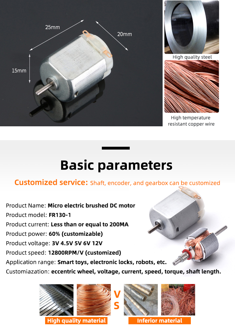 Faradyi Customized 3V High Torque High Speed 130 DC Motor Intelligent Rc Hobby for Diy Mini Fan