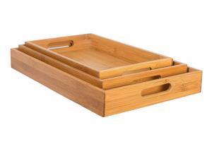 China Home 3 pc Bamboo Breakfast Bed Trays (Squared) | Cut Out Handles | Set of 3pcs Bamboo Serving Tray on sale
