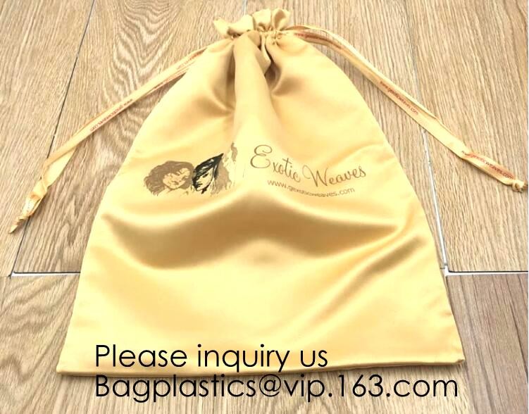 Customized Satin Hair Bag,Small Recyclable Gift Bag,Double Satin Drawstring Bag,Luxury Shinny Cream Satin Pouch With Rib