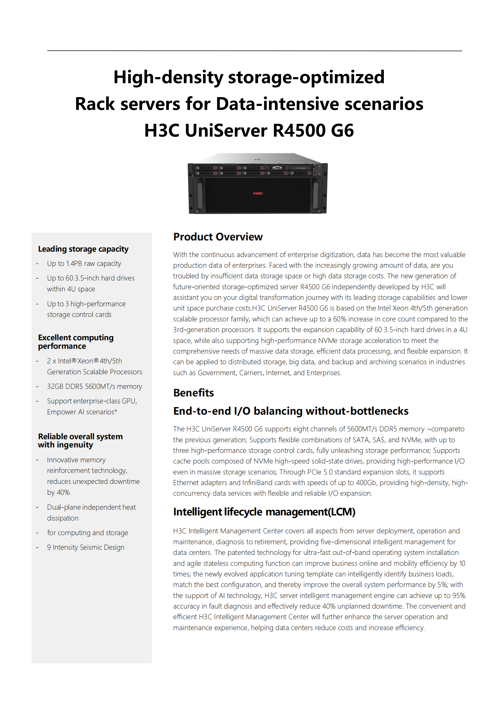 IntelC741 H3C R4500 G6 Enterprise Server DDR5 RDIMMs