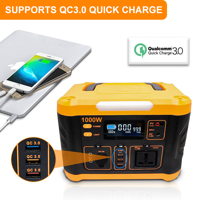 MPPT 1000 Watt Powerstation 888wh Portable Backup Power Station With LED Light