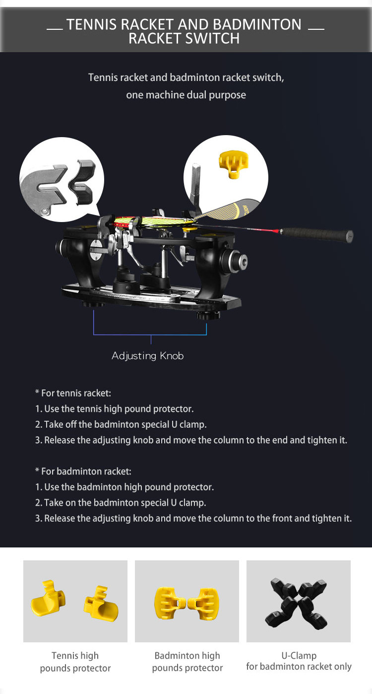 Multifunction Badminton Racket Net Machine Metal Six Point Synchronous Black