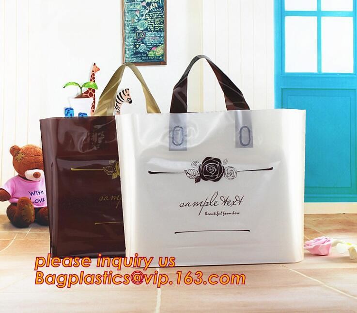 Promotional customized high quality soft loop plastic cloth bag,manufacturer custom soft loop handle polyethylene PE pla
