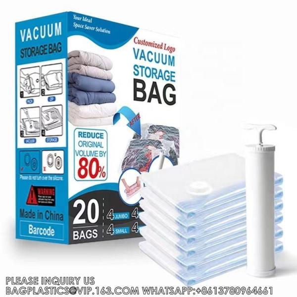 Big Size Space Saving Compressed Polyester Vacuum Storage Bags Combo 12 Pack Foldable For Clothing With Hand Pump