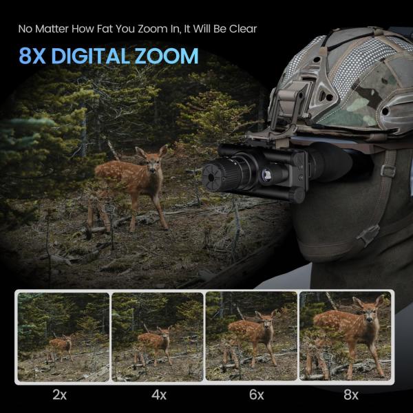 4K Helmet Mounted Night Vision Monocular with 4 Color Modes 8X Magnification for Adults Hunting