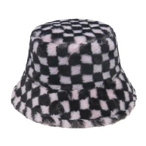 China Winter Warm Hats Women Check Fluffy Bucket Hat Men Faux Rabbit Fur High Quality Bucket Hats wholesale