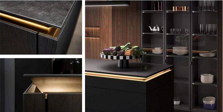 Designer Solid Wood Melamine LED Sensor Light Cabinet Prefab Modular Kitchen Cabinets
