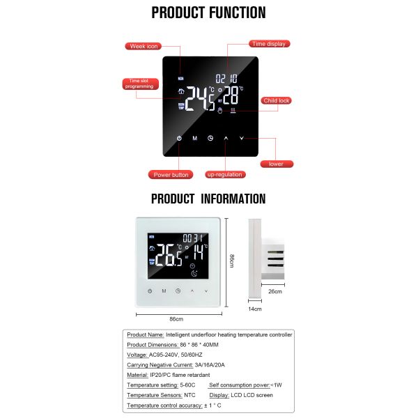 Tuya WiFi Smart HVAC Controller Thermostat 16A for Intelligent Heating