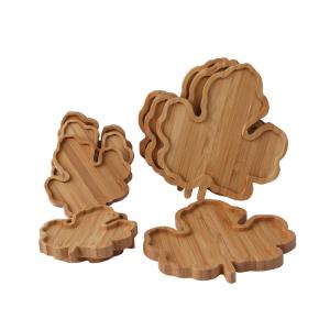 China Leaf Shaped Customized Wooden Serving Tray Fruit Snack Bamboo Coaster wholesale