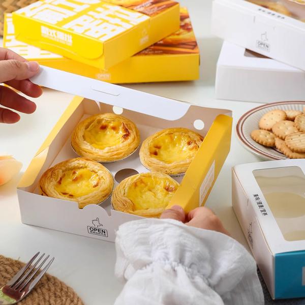Quality Egg Tart Packaging Cake Boxes With CMYK / Pontone Offsent Printing And Biodegradable Material for sale