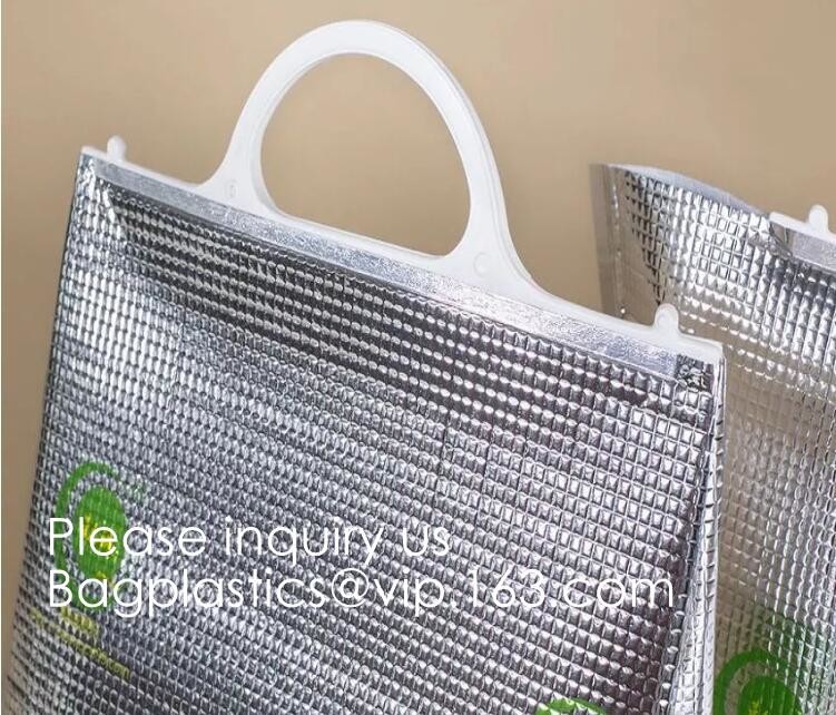 Custom Packing Aluminum Foil Zip-Lock Grocery Handle Thermal Insulation Cooler Bag For Outdoors,Promotional Insulated La