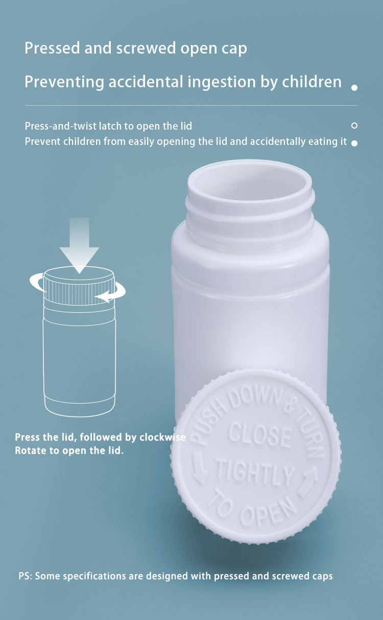 112ml Small Round HDPE Plastic Bottle Container With Children Safety Cap White Advantage