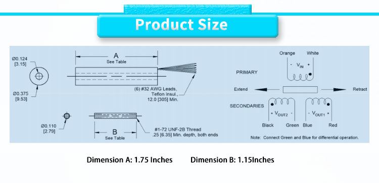 UM-375-250 LVDT High Precision Micro Linear Displacement Sensor Mounting Type LVDT