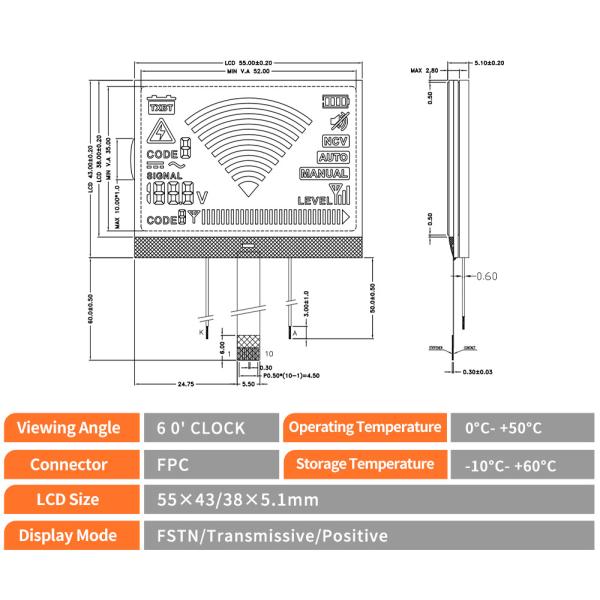 Custom FSTN Segment LCD Display Digital Screen Monochrome Display OEM LCD
