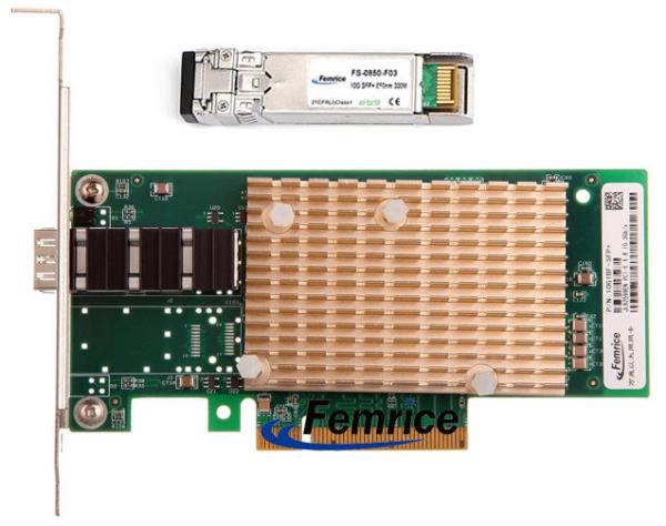 Quality Femrice 10G Single Port Gigabit Ethernet PCIe x8 Server NICs Intel 82599 Chipset Server Card With 10G Multi-mode Module for sale