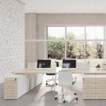 Eight-Person Staff Table with Separating Screen and Filing Cabinets in MFC Wood