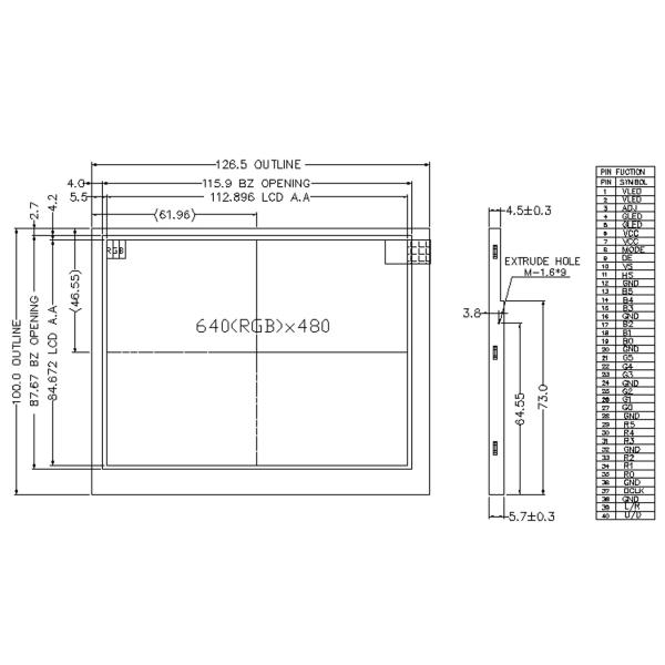 5.6 Inch LCD TFT Display ,640x480 Resolution, 40 Pins 18bit RGB Interface