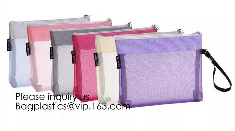 Mesh Bags Makeup Bags Cosmetic Travel Organizer Bags Mesh Zipper Pouch Pencil Case,Assorted Piped Pouches, bagease pac