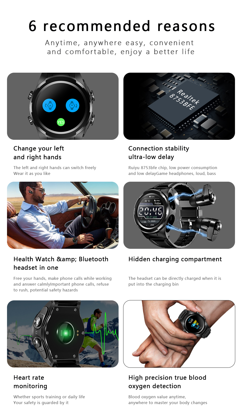High Tech TWS Smart Watch Heart Rate Oxygen Monitor Watch Sleep Tracking