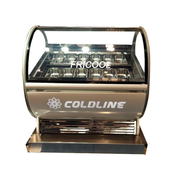 7.5 Amps Curved Glass Ice Cream Display Freezer R290 Refrigerant