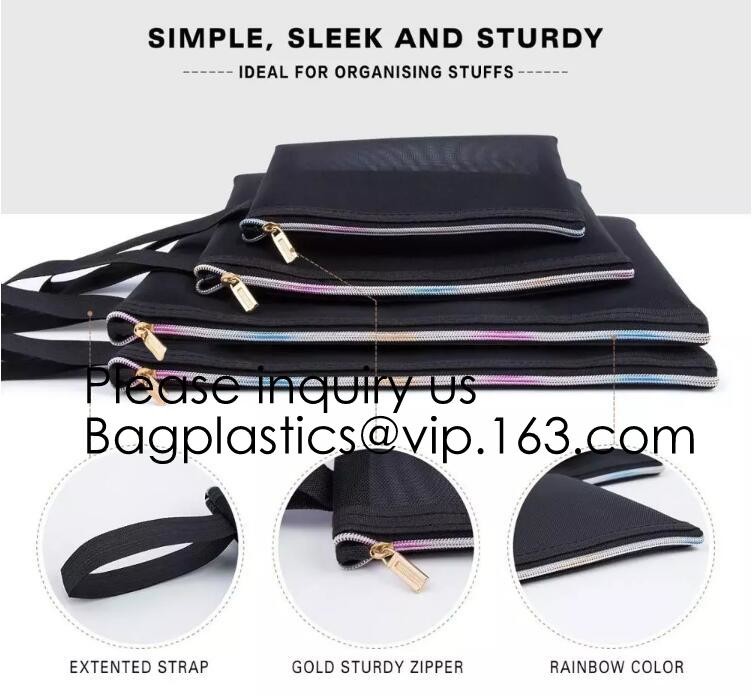 Mesh Bags Makeup Bags Cosmetic Travel Organizer Bags Mesh Zipper Pouch Pencil Case,Assorted Piped Pouches, bagease pac