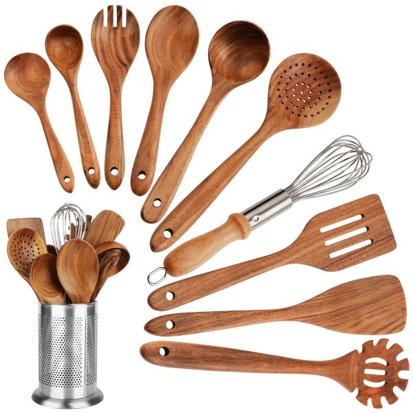 Quality 11 Piece Wooden Kitchen Utensil Set Nonstick Spoons Eco - Friendly for sale