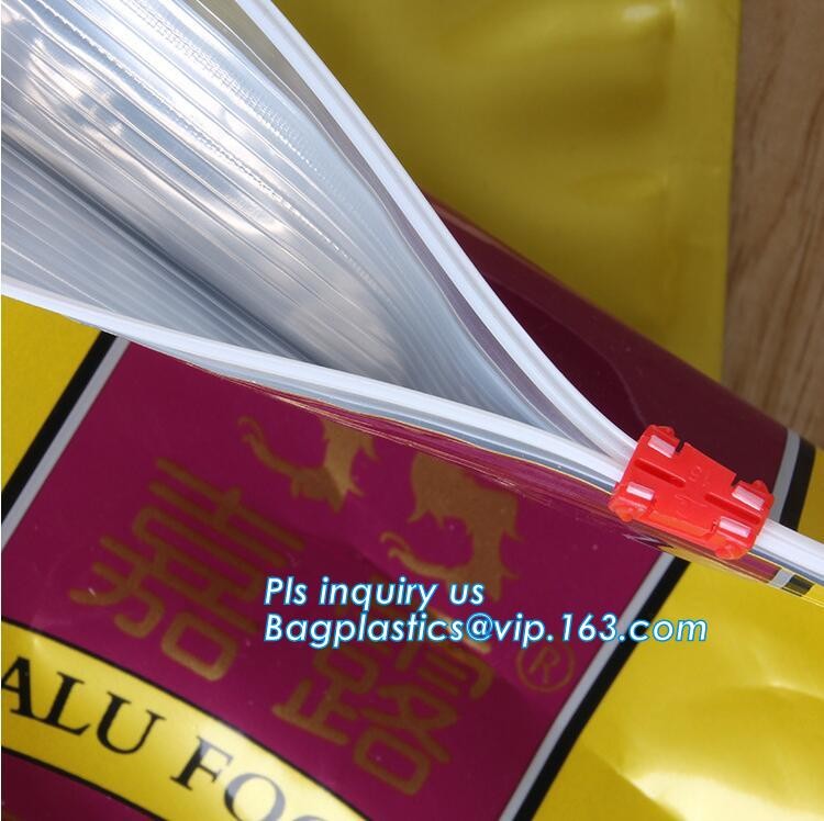 quad seal bottom and bottom load metallized film slider zipper packaging bag, Metal Zipper Printing PVC Slider Bags