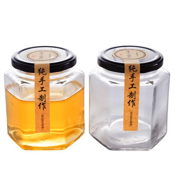 Quality 280ml Clear Hexagonal Shape Glass Jam Jar With Screw Top Lid Machine Made for sale