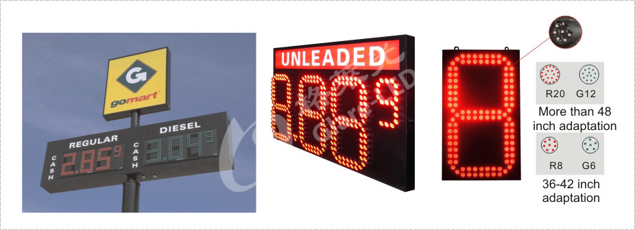Outdoor Waterproof Gas LED Signs with Red Tube Chip Color 8.889/10 Number Format