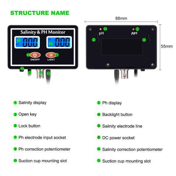 DC6V Seawater 2 In 1 Aquarium Salinity Digital PH Meter