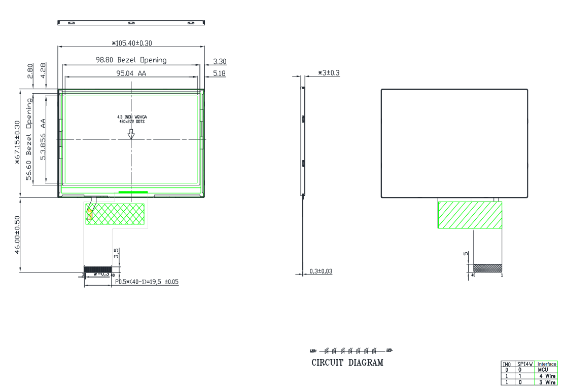 4.3 Inch TFT LCD Display 480*272 IPS Type SPI Interface