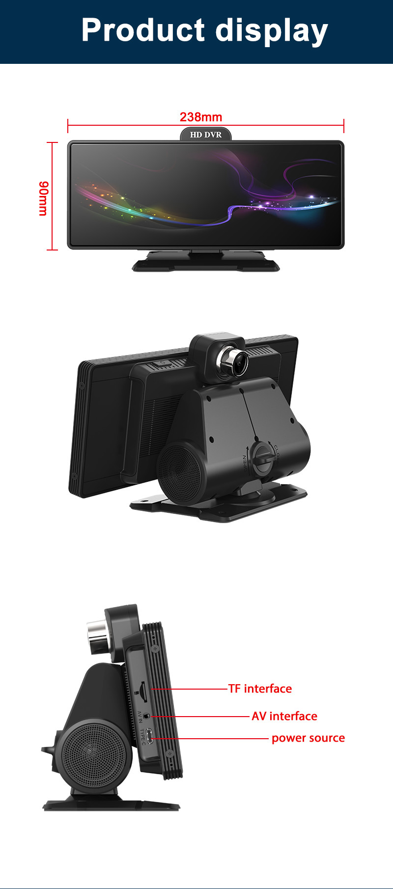 4K 10.26" Car DVR Android Carplay Dashboard Auto ADAS WiFi Dash Cam