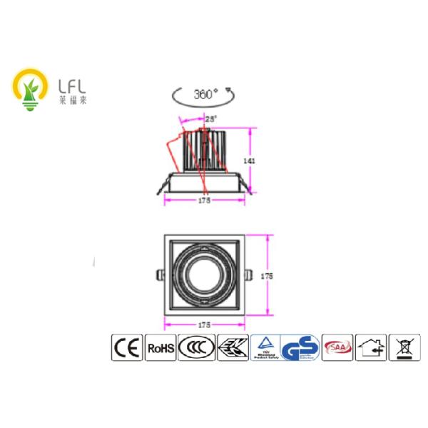 30W Dimmable Commercial Square LED Downlights ，Grey Grill Square Recessed Downlight