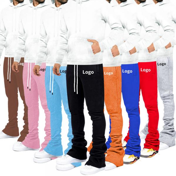 Quality Factory Price Street Wear Soft Cotton Stacked Flared Sweatpants Solid Color Sweat Pants For Men for sale
