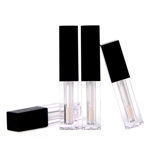 Plastic Lip Gloss Tube 1.2ML Square Empty Packaging Black Brush Cap With Clear Tube Body