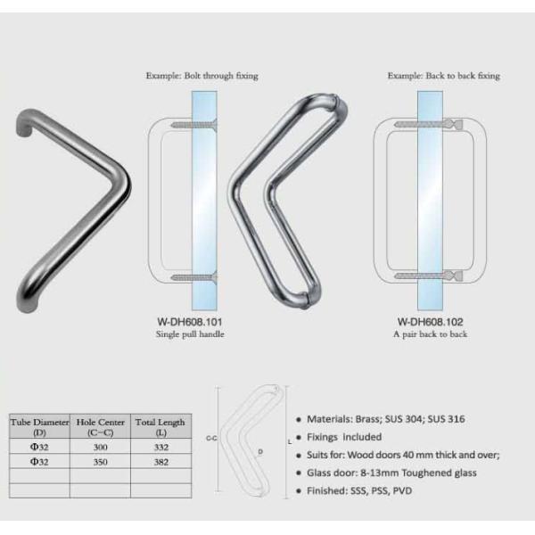W-DH608 Modern Mirrored Stainless Steel Door Handle Push Pull Interior or Exterior office door handles