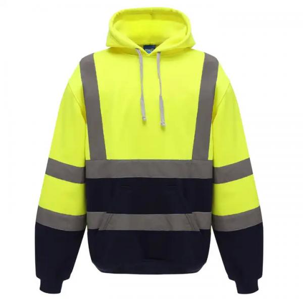 Quality Construction Site Long Sleeve Plus Fleece Zipper Reflective Hoodie Outdoor Highlight Safety American Size Cardigan Coat for sale