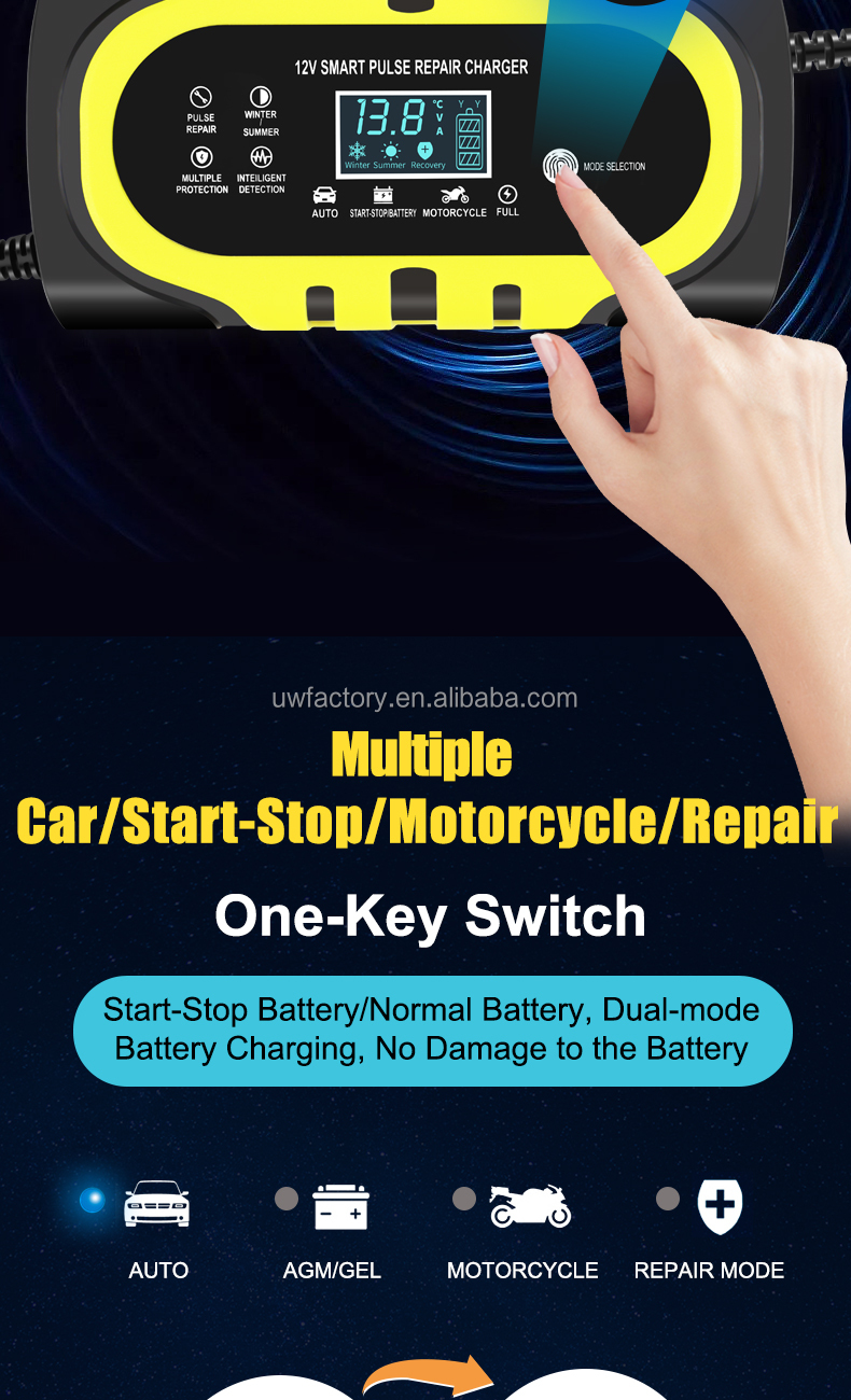 Fast Charging Speed 15W 12V 10A Motorcycle Car Battery Charger for EU Us UK Au Plugs 15W Automatic Identification