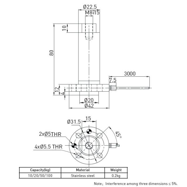 HIgh Accuracy Three Axis Load Cell Stainless Steel Load Cell Robot Sensor