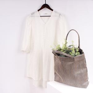 V Neck Heavy Embroidery Organic Cotton Midi Dress